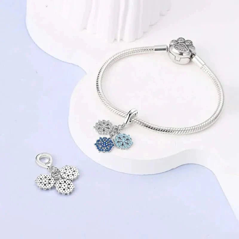 Triple Snowflake Charm with Sparkling Blue and White Crystals