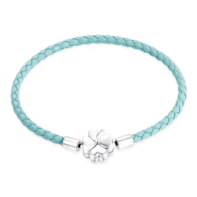 Turquoise Lucky Clover Leather Charm Bracelet