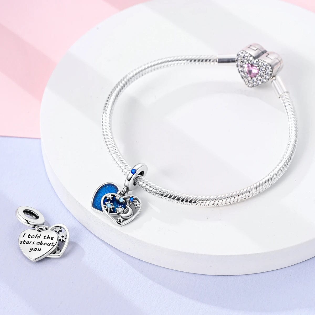 Twinkling Stars & Moon Heart Charm