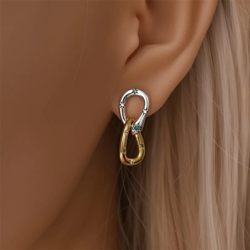 Two-Tone Linked Hoop Earrings