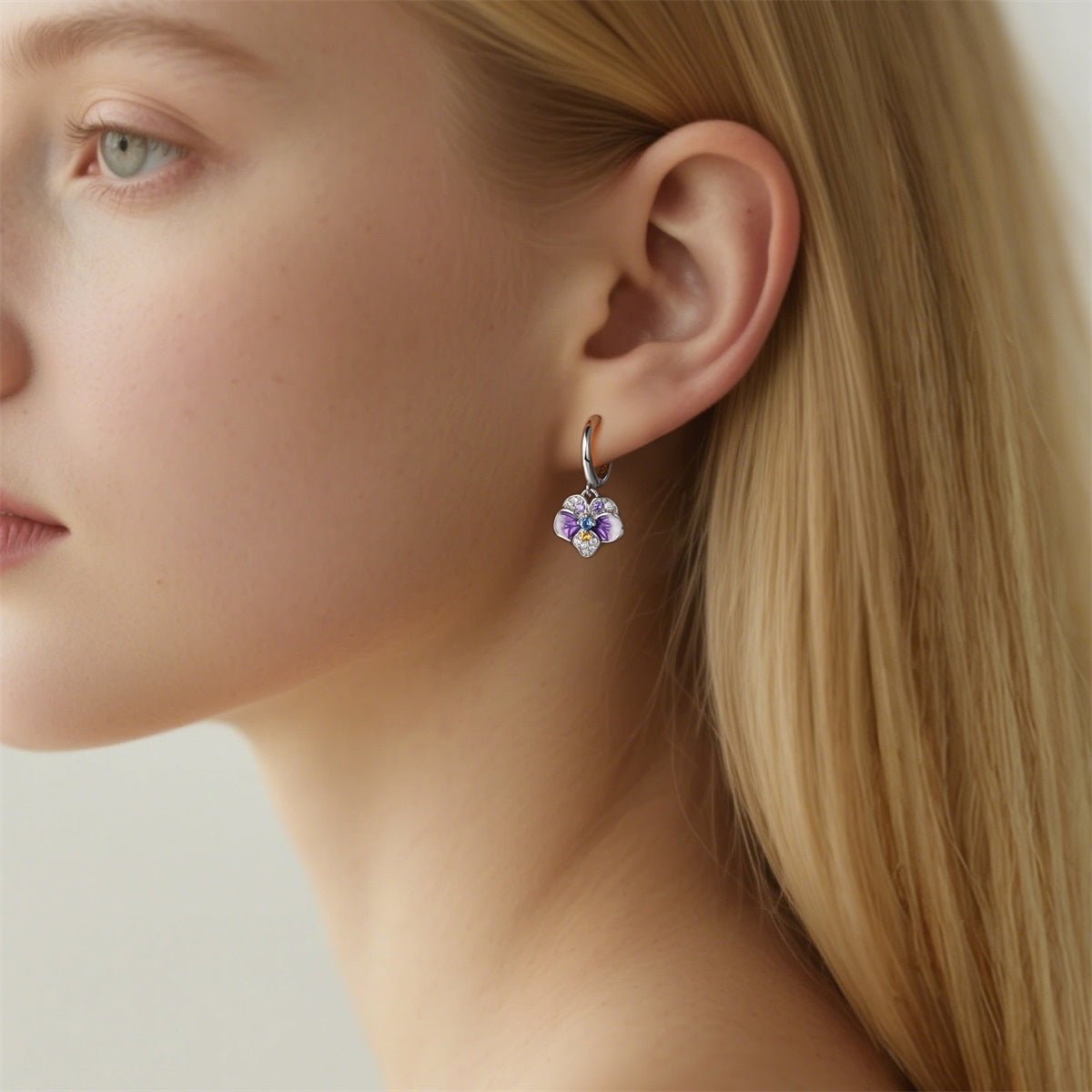 Violet Blossom Crystal Flower Hoop Earrings