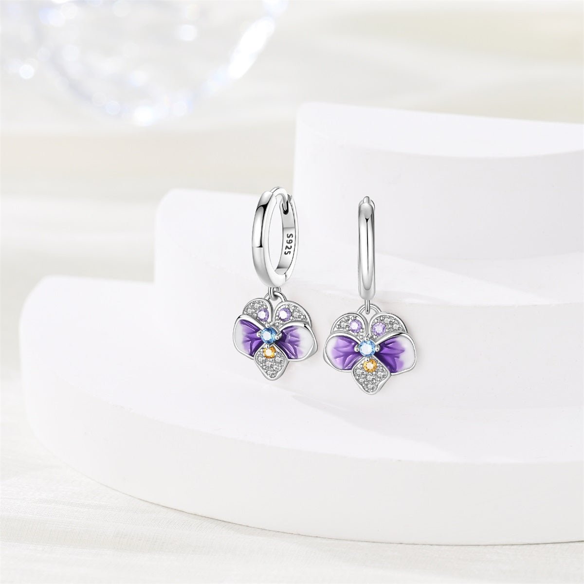 Violet Blossom Crystal Flower Hoop Earrings