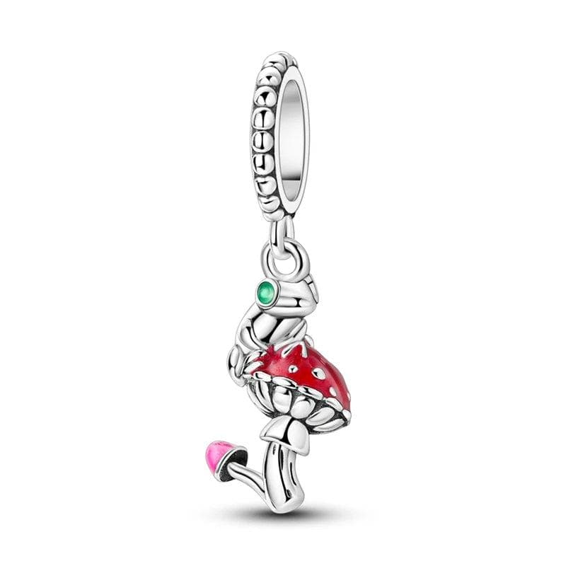 Whimsical Frog on Enchanted Mushroom Dangle Charm