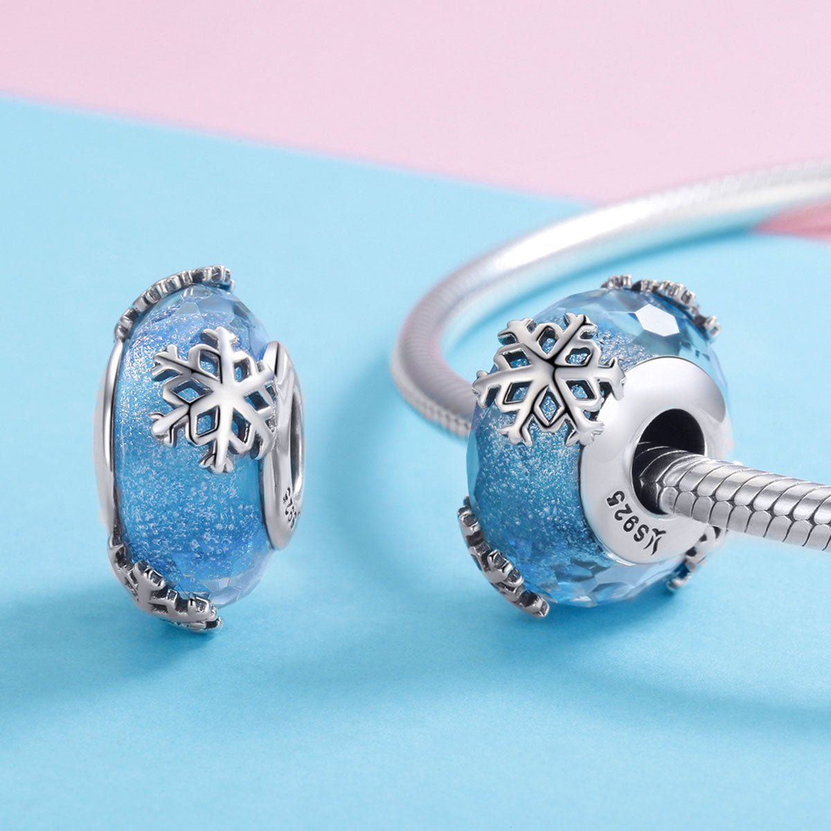 Winter Blue Snowflake Murano Charm