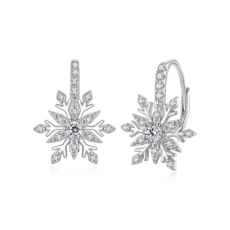 Winter Crystal Snowflake Hoop Earrings