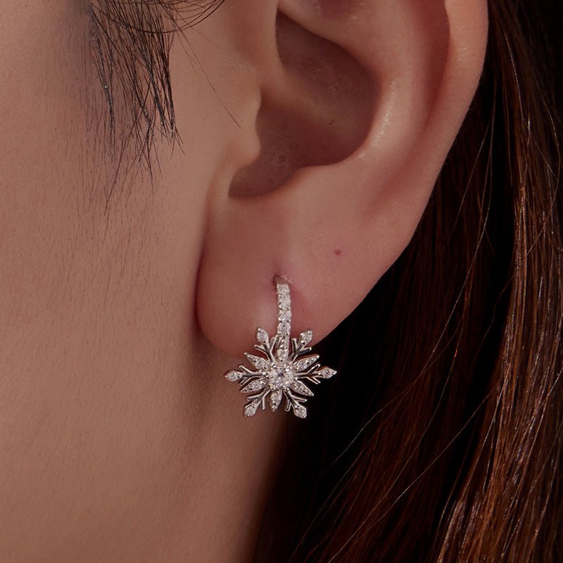 Winter Crystal Snowflake Hoop Earrings