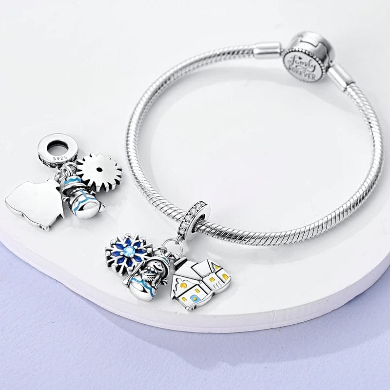 Winter Wonderland Charm Trio – Snowflake, Snowman & Cozy House