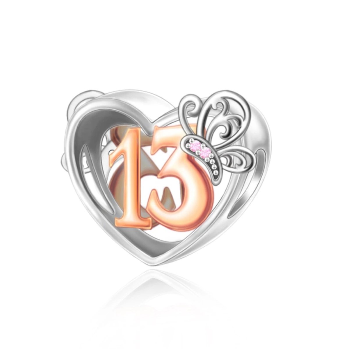 13th Birthday Butterfly Heart Charm