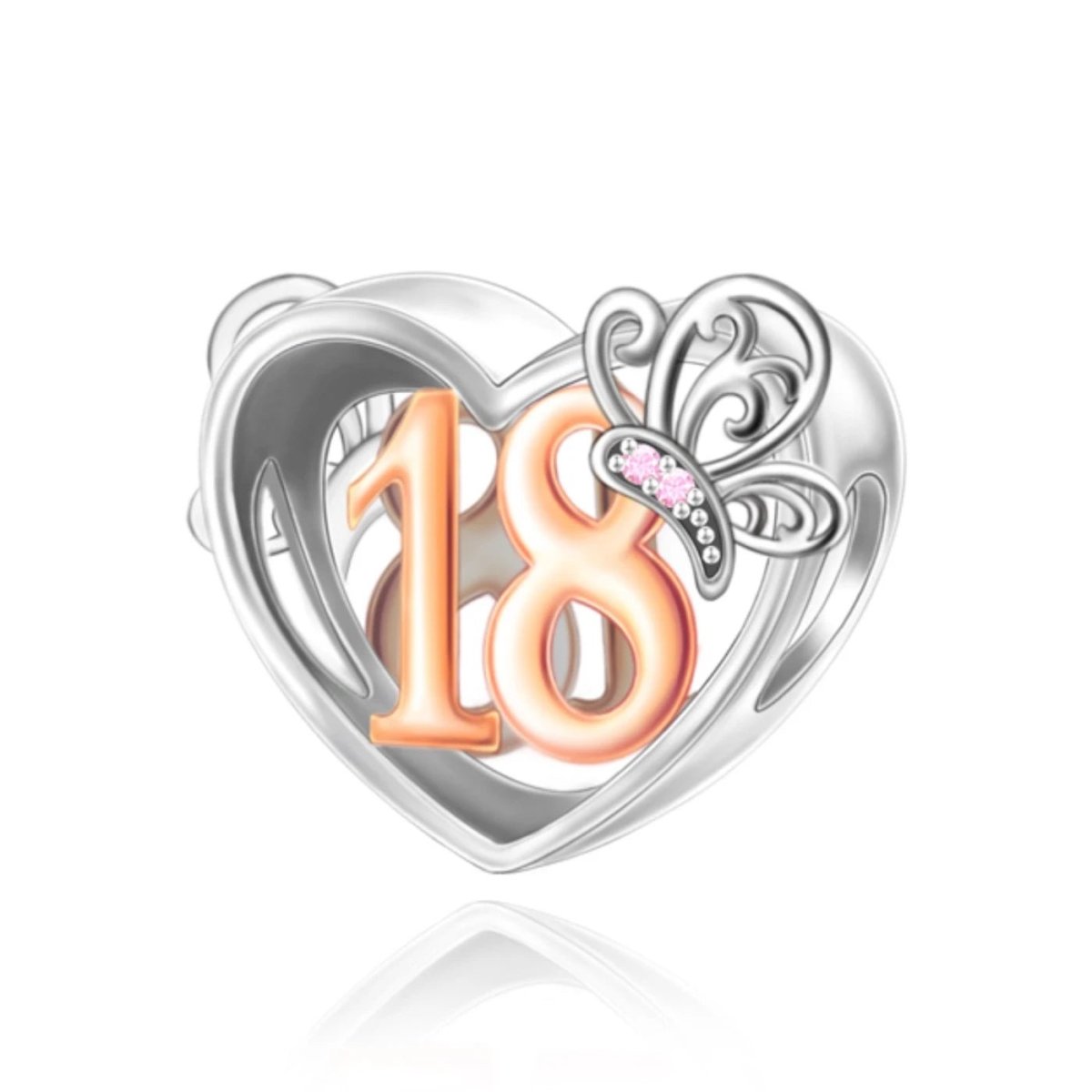 18th Birthday Butterfly Heart Charm