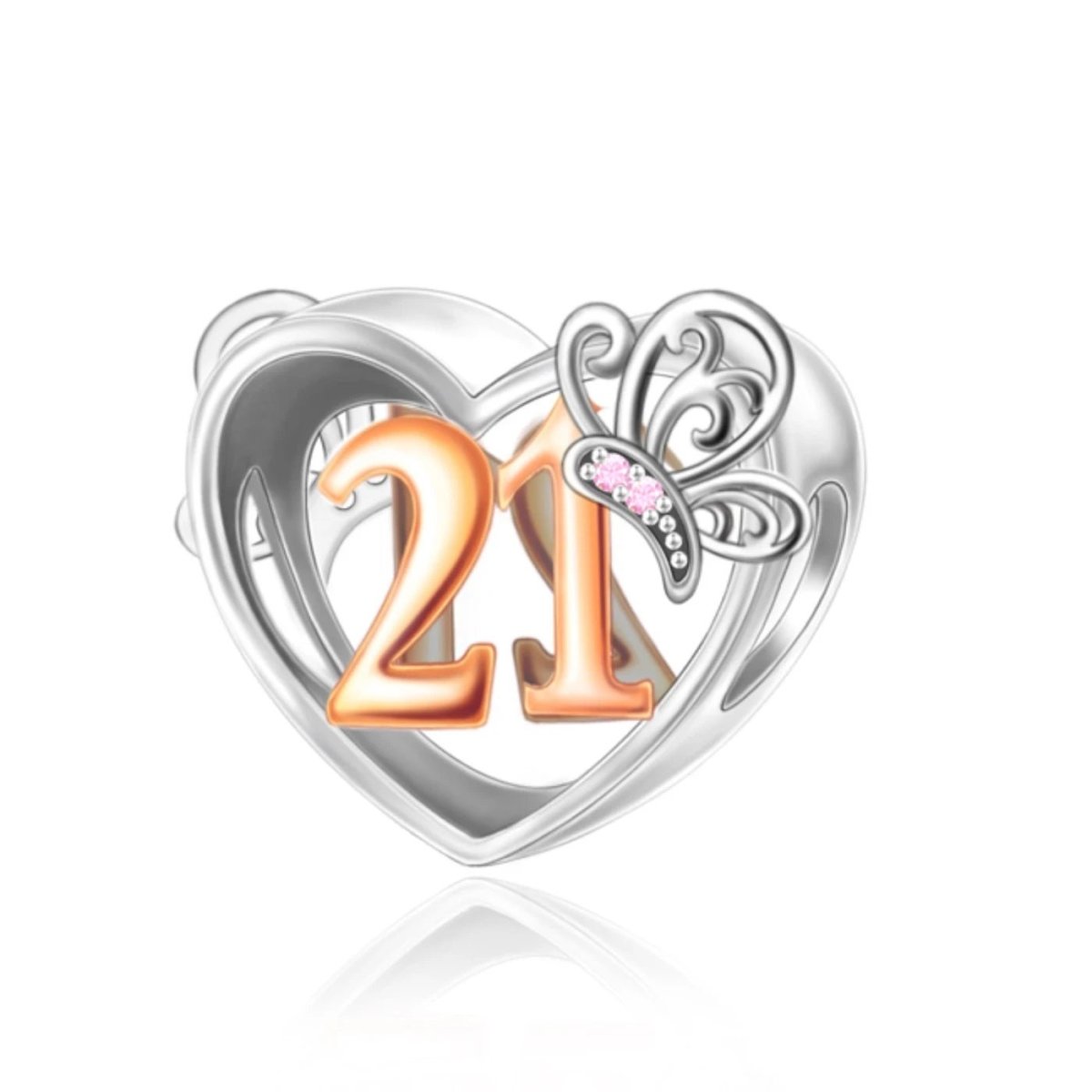 21st Birthday Butterfly Heart Charm