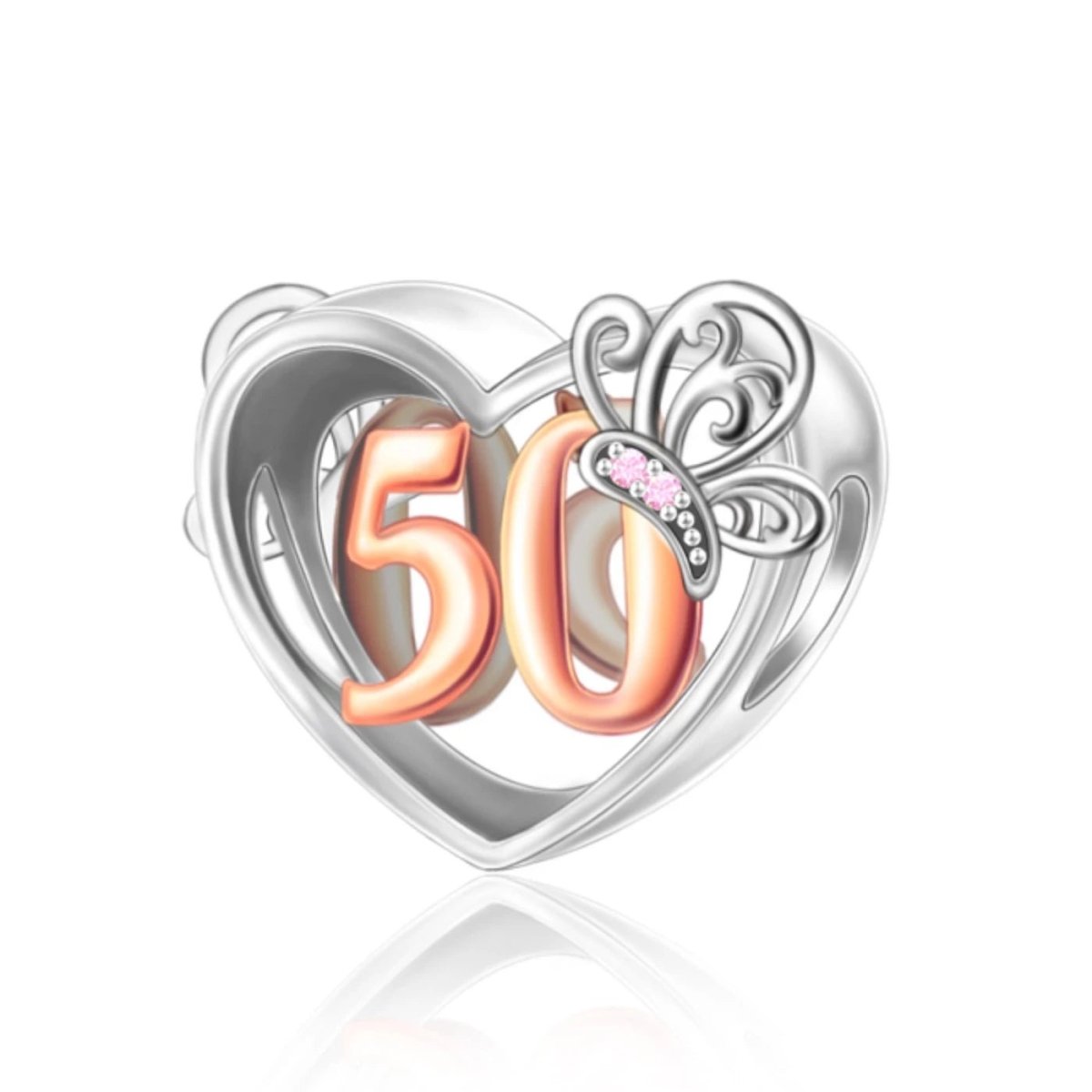 50th Birthday Butterfly Heart Charm