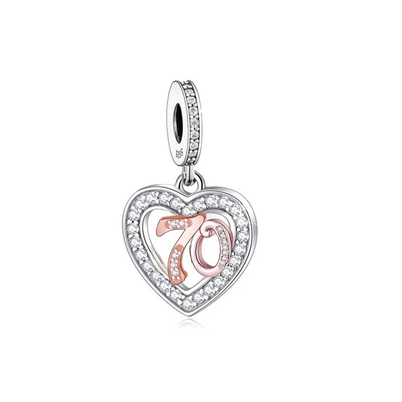 70th Birthday Rose Gold Heart Dangle Charm