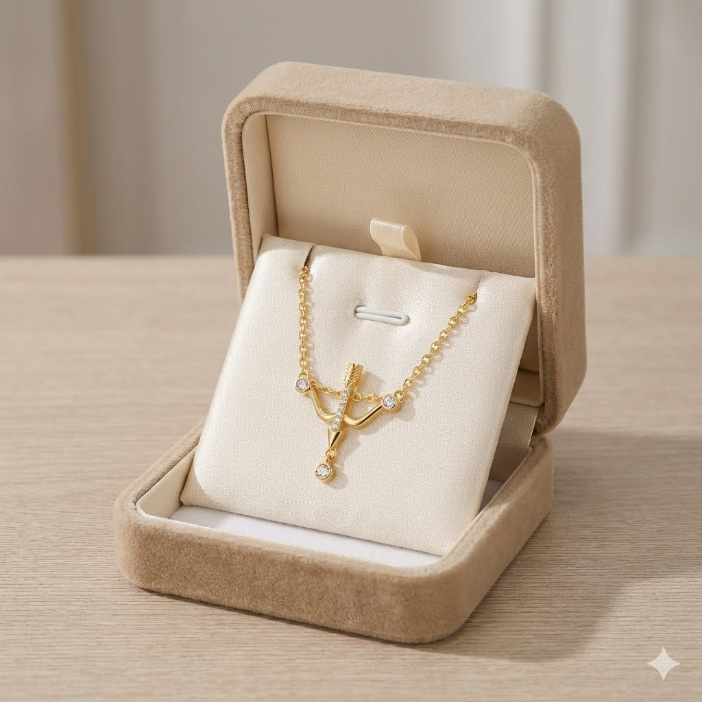 Sparkling Gold Bow & Arrow Drop Necklace