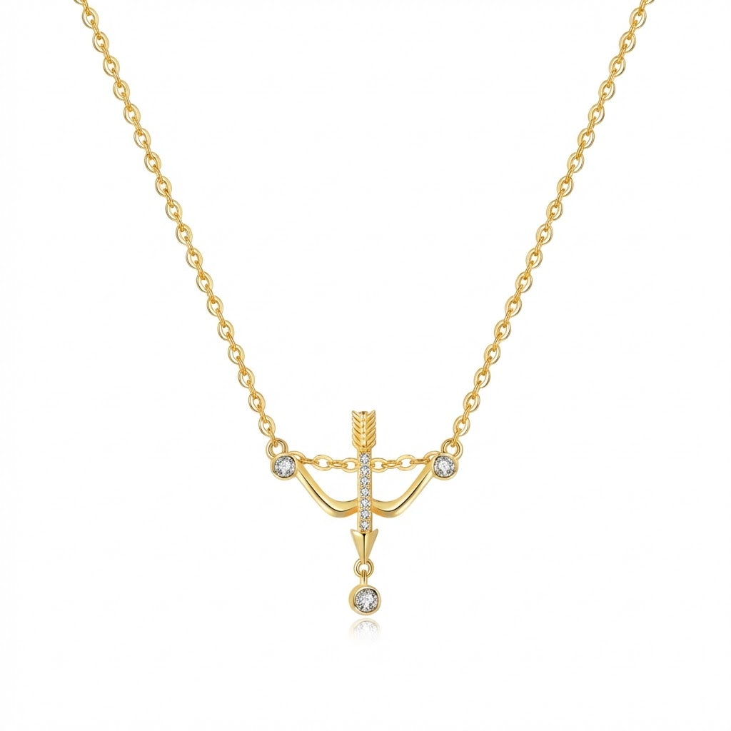 Sparkling Gold Bow & Arrow Drop Necklace