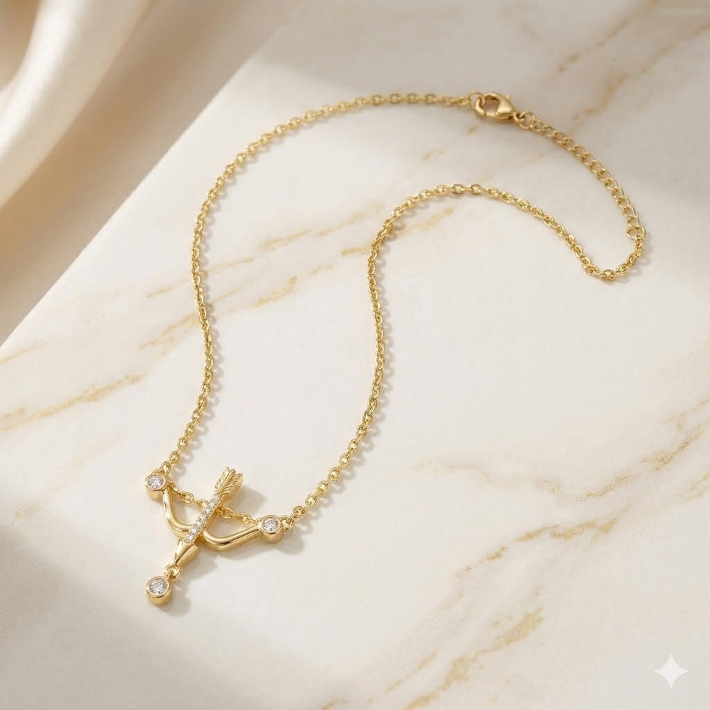 Sparkling Gold Bow & Arrow Drop Necklace
