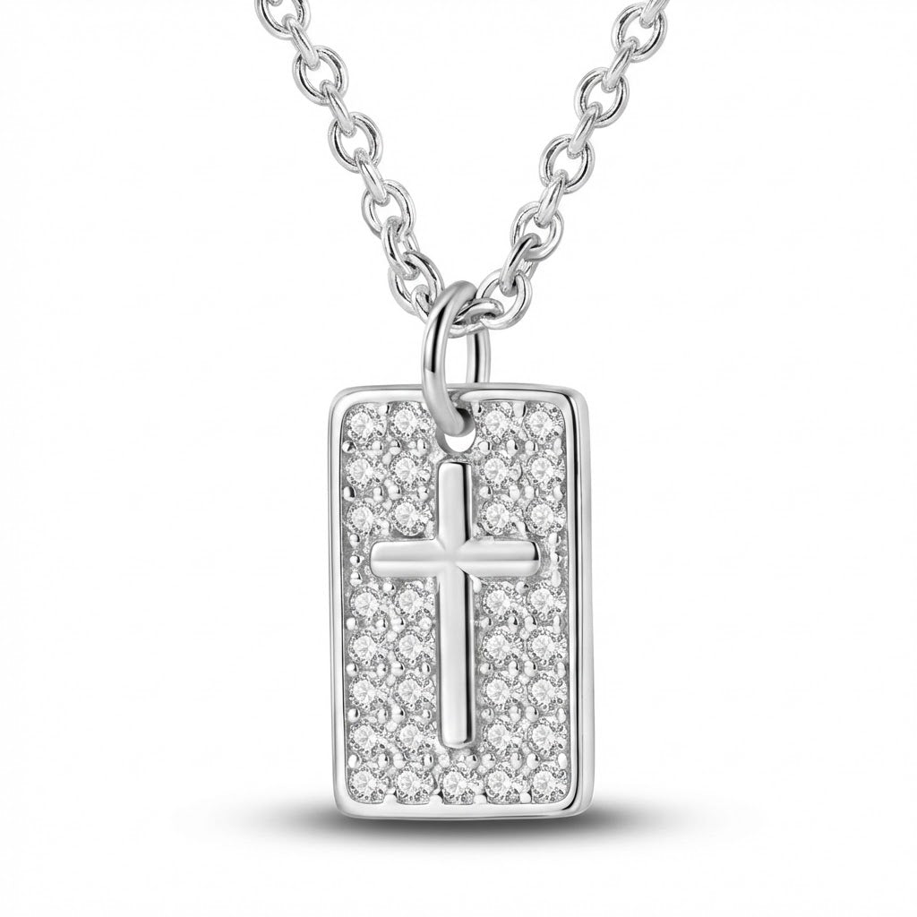 Béra&Co. Sterling Silver Pavé Cross Tag Necklace