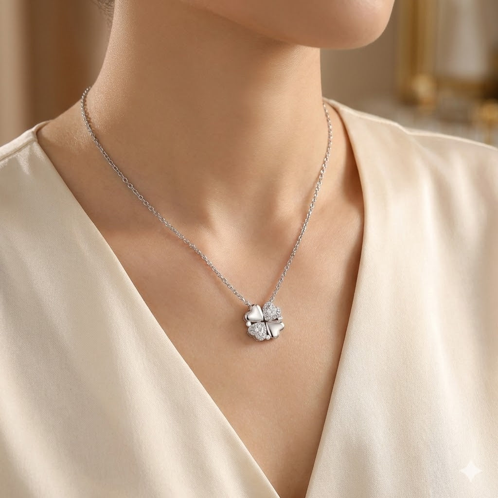 "Lucky Hearts" Four-Leaf Clover  Moissanite Necklace