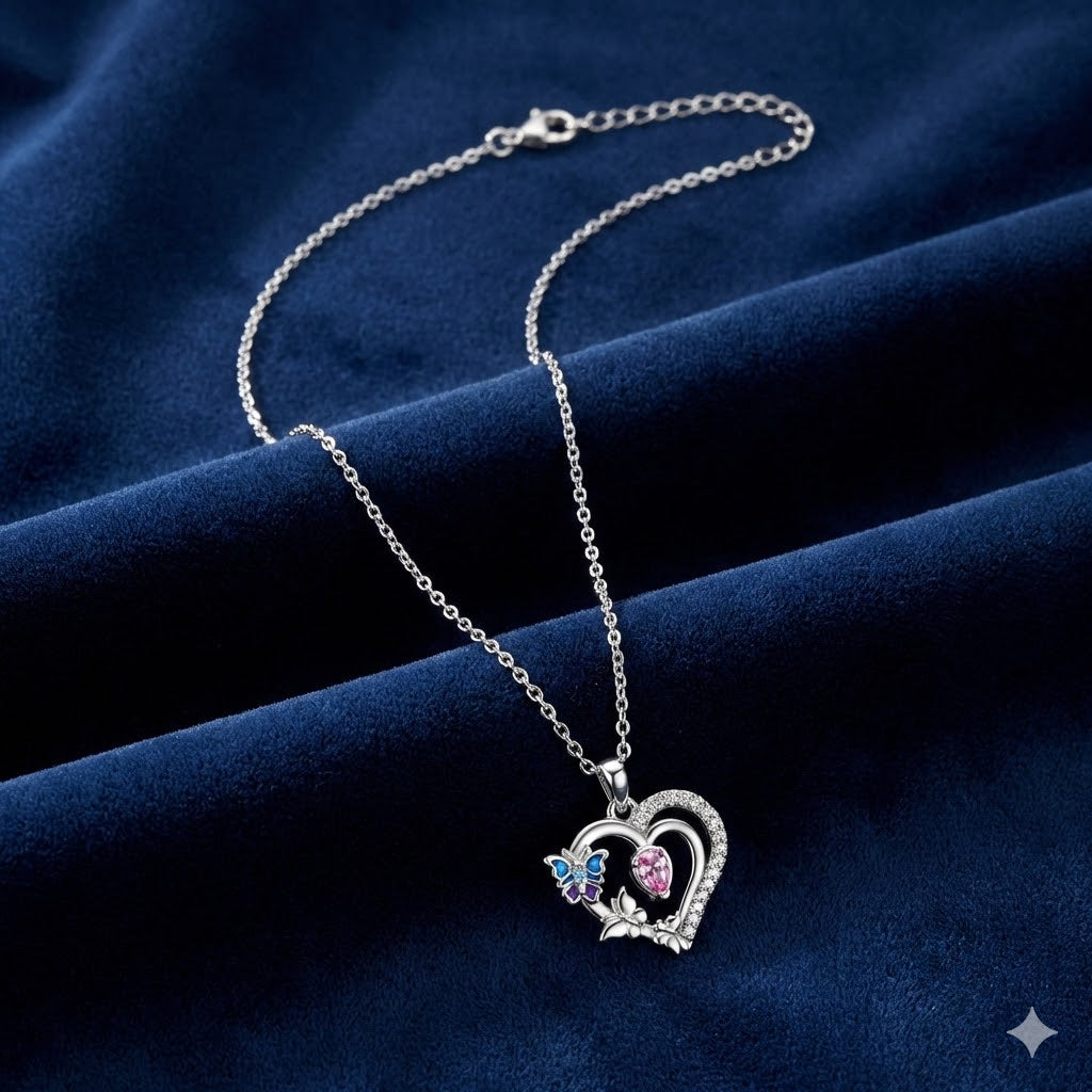 Sterling Silver Butterfly Heart Necklace