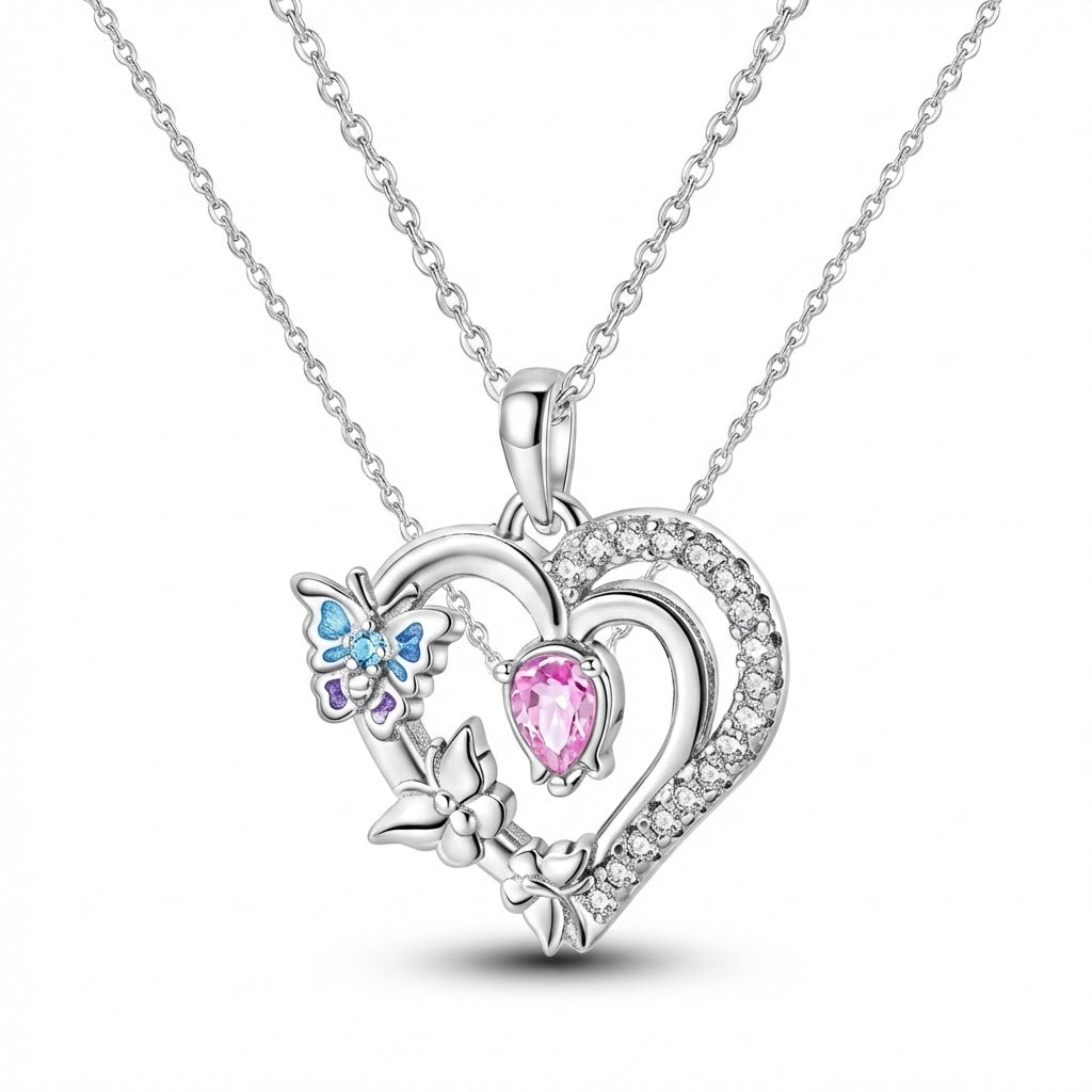 Sterling Silver Butterfly Heart Necklace