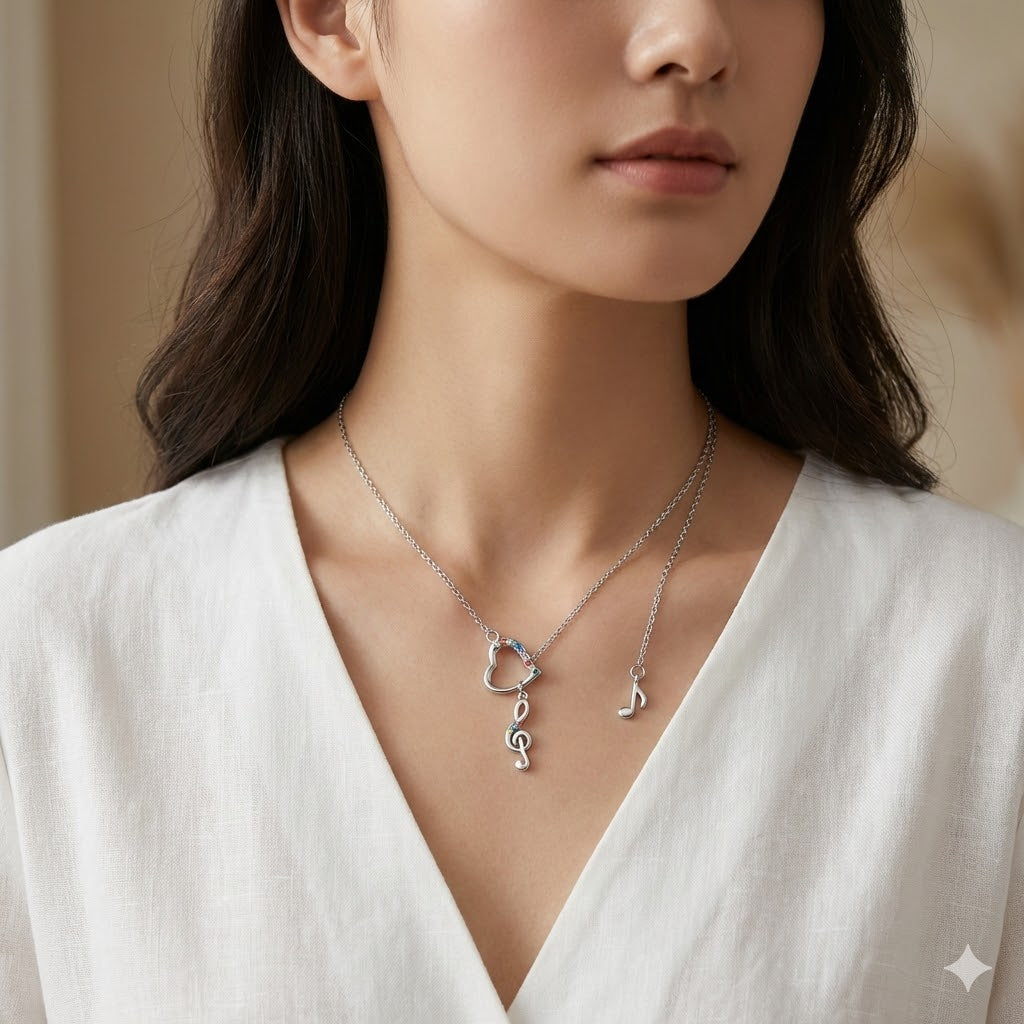 Rainbow Crystal Musical Heart Necklace