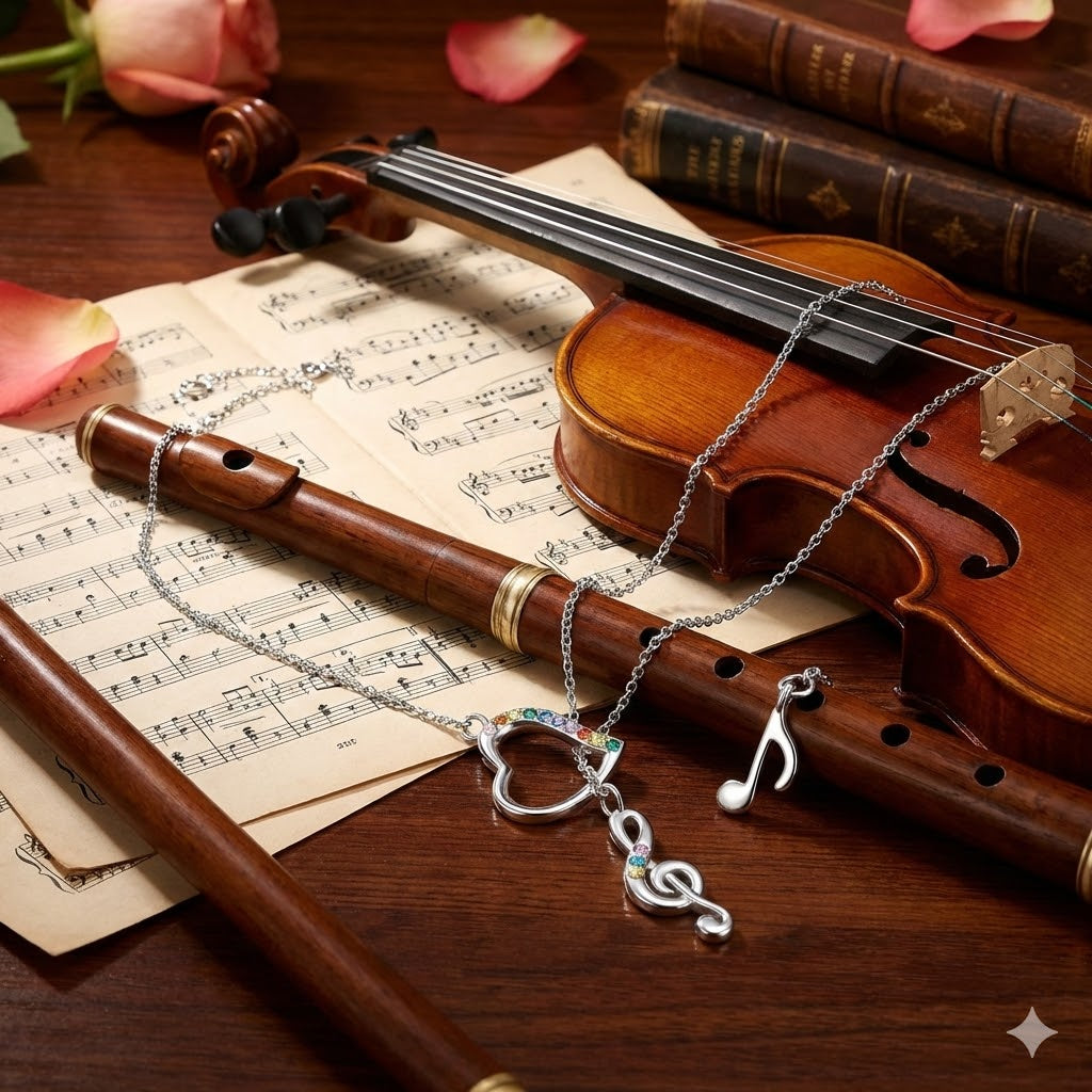 Rainbow Crystal Musical Heart Necklace