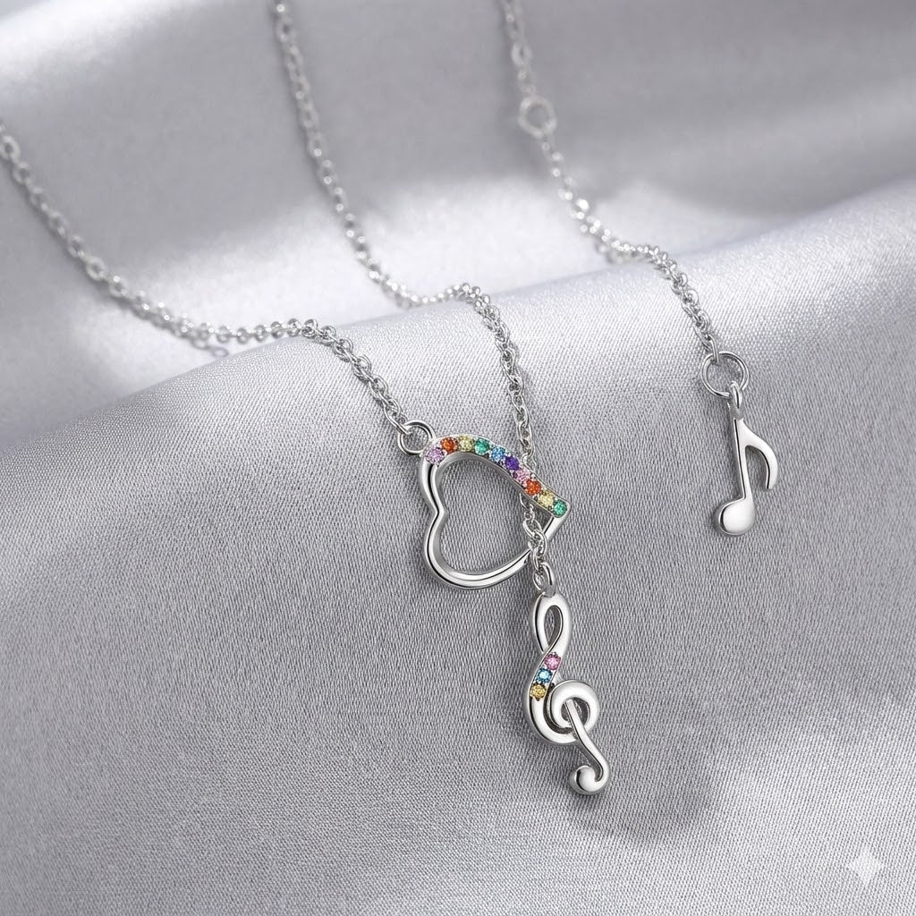 Rainbow Crystal Musical Heart Necklace