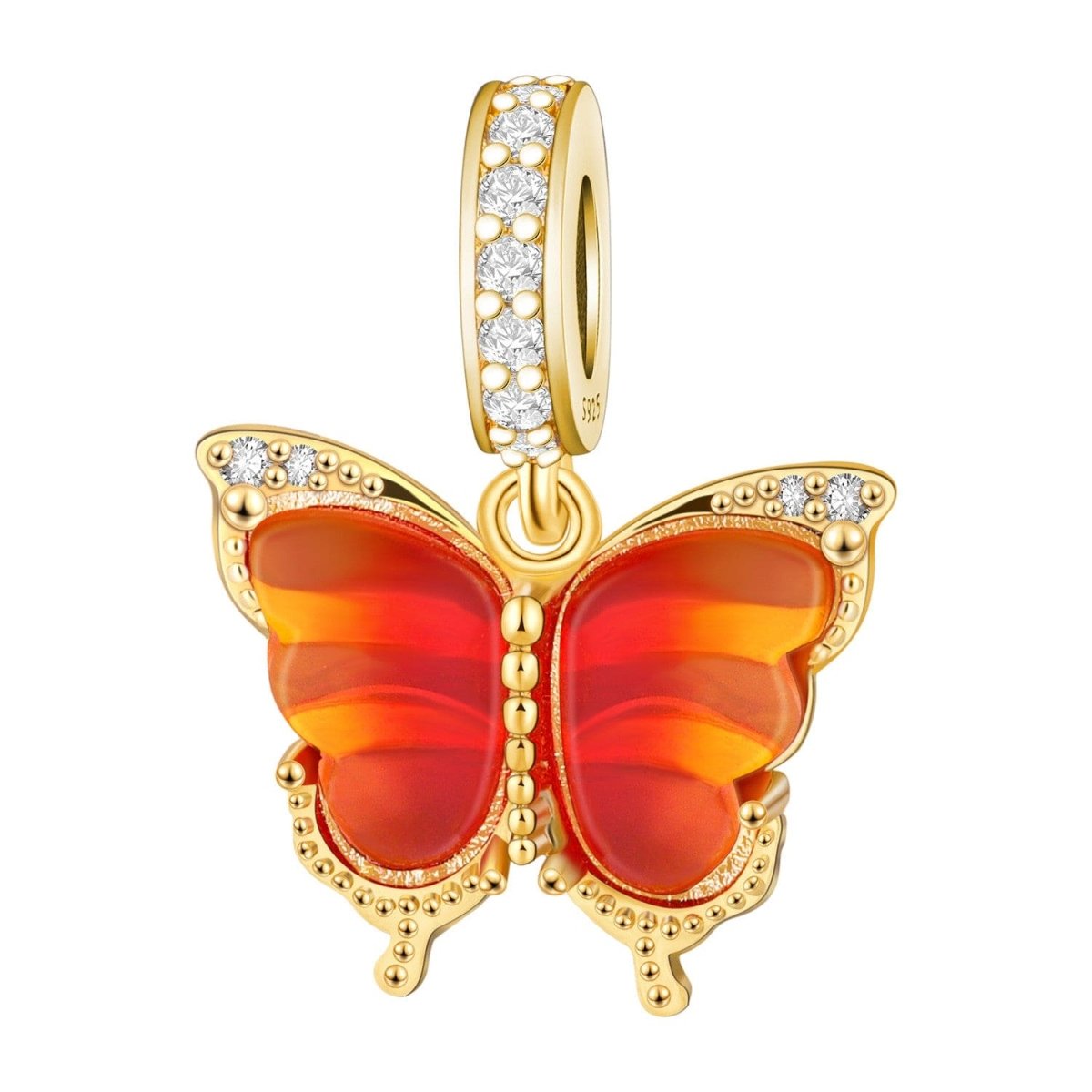 Pink & Yellow Murano Glass Butterfly Dangle Charm