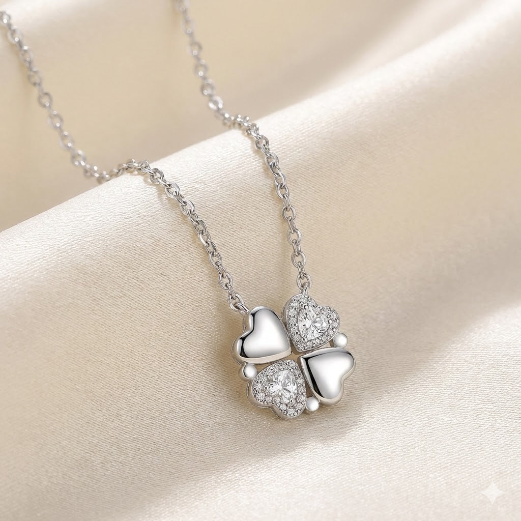 "Lucky Hearts" Four-Leaf Clover  Moissanite Necklace