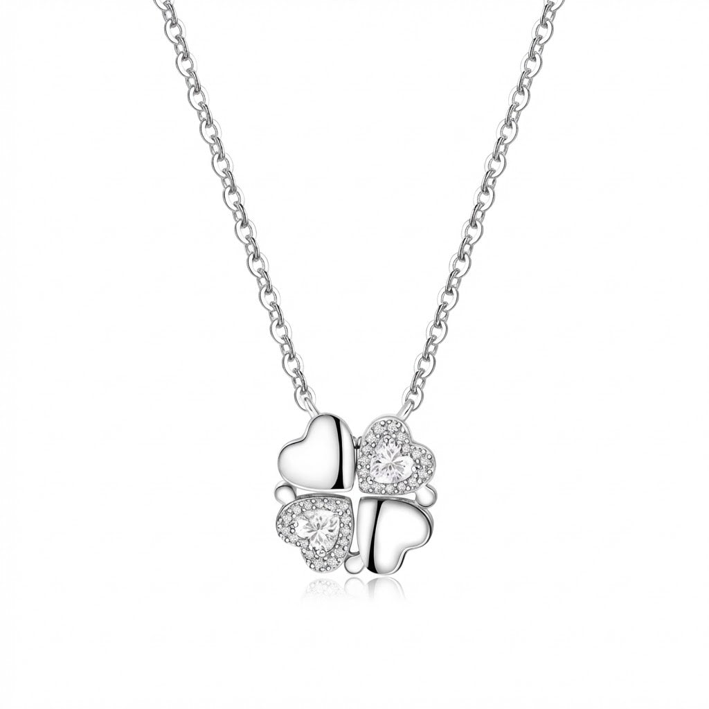 "Lucky Hearts" Four-Leaf Clover  Moissanite Necklace