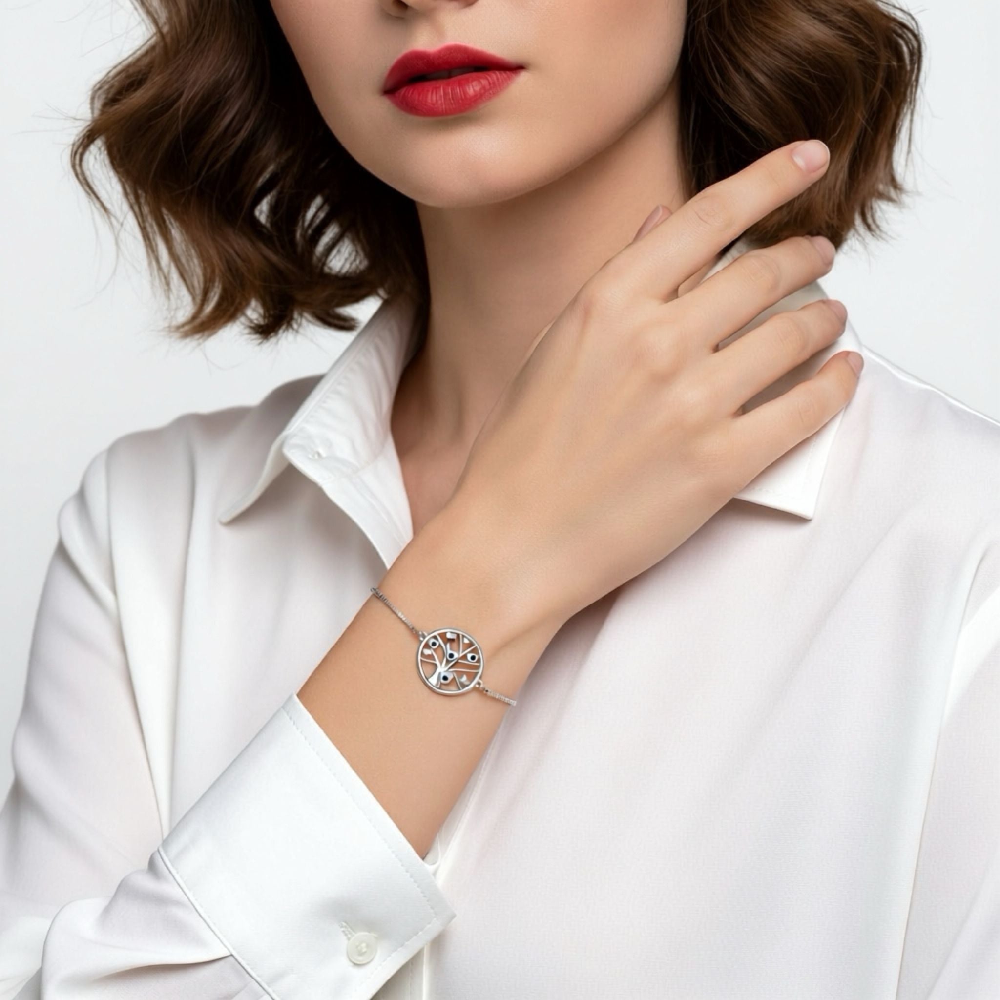 Tree of Life Bracelet with Blue Gemstone Accents