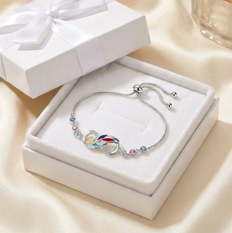 Infinity Bracelet with Vibrant Enamel and Gemstone Accents