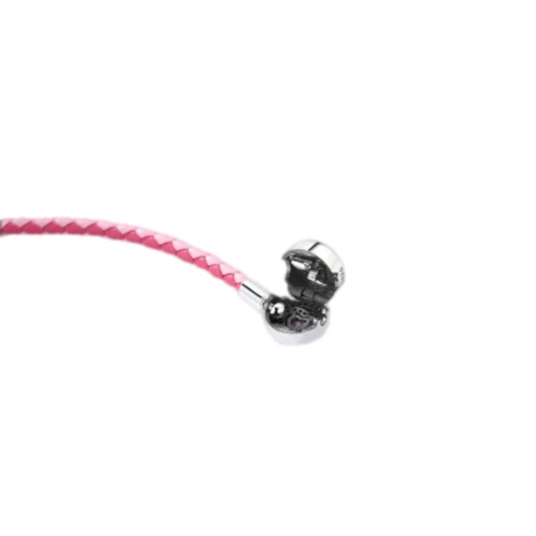 Pink Braided Leather Bracelet with Heart Clasp