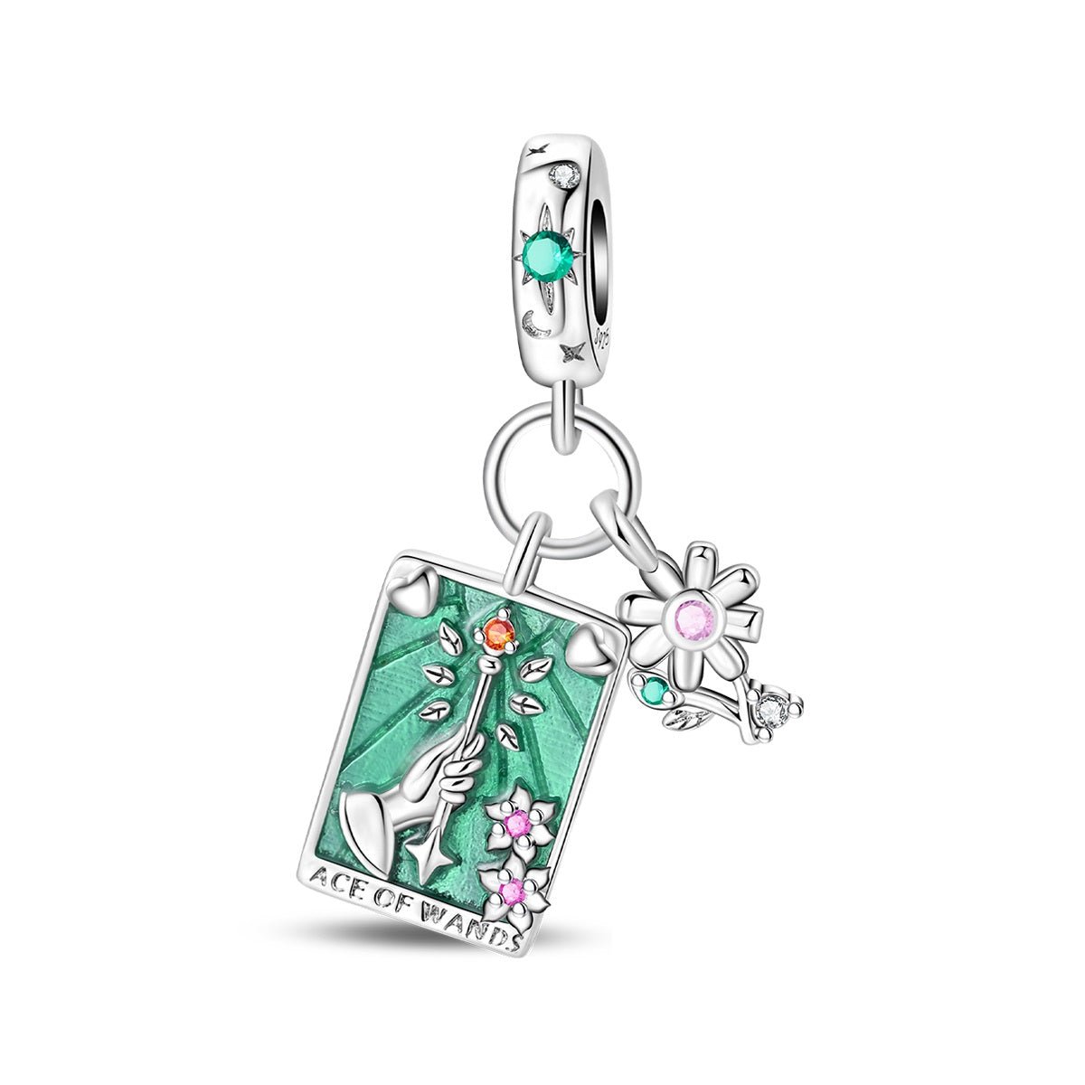 Ace of Wands Tarot & Flower Dangle Charm