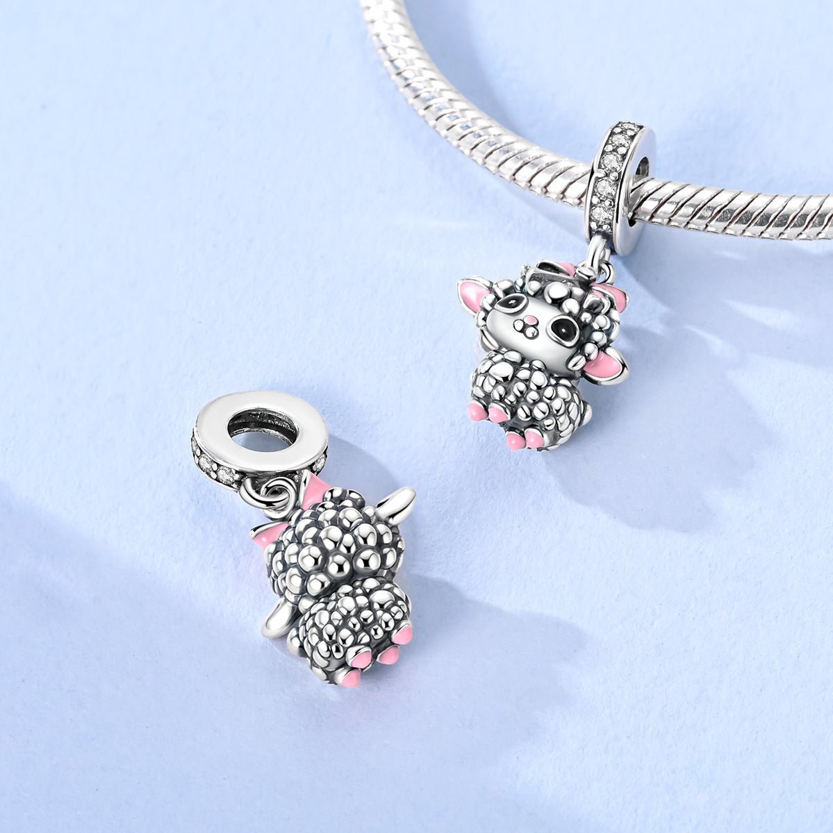 Adorable Lamb with Pink Bow Dangle Charm