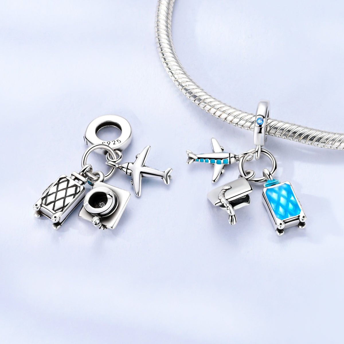 Airplane, Graduation Cap & Suitcase Travel Dangle Charm