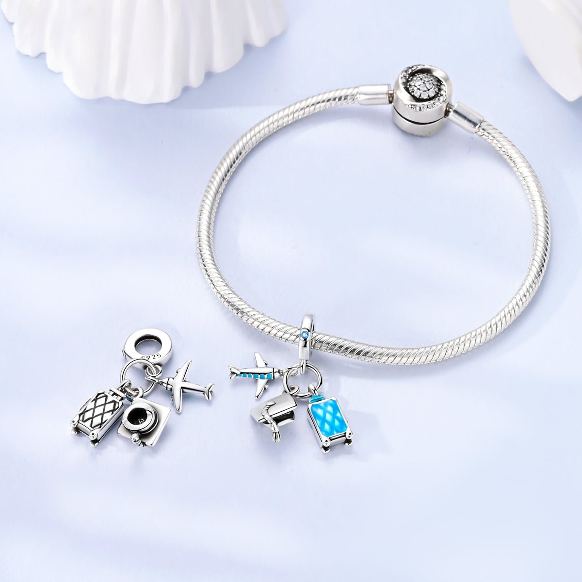 Airplane, Graduation Cap & Suitcase Travel Dangle Charm