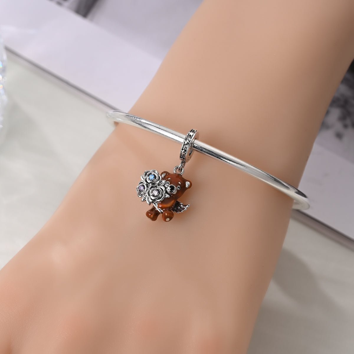 Angel Bear with Roses Dangle Charm