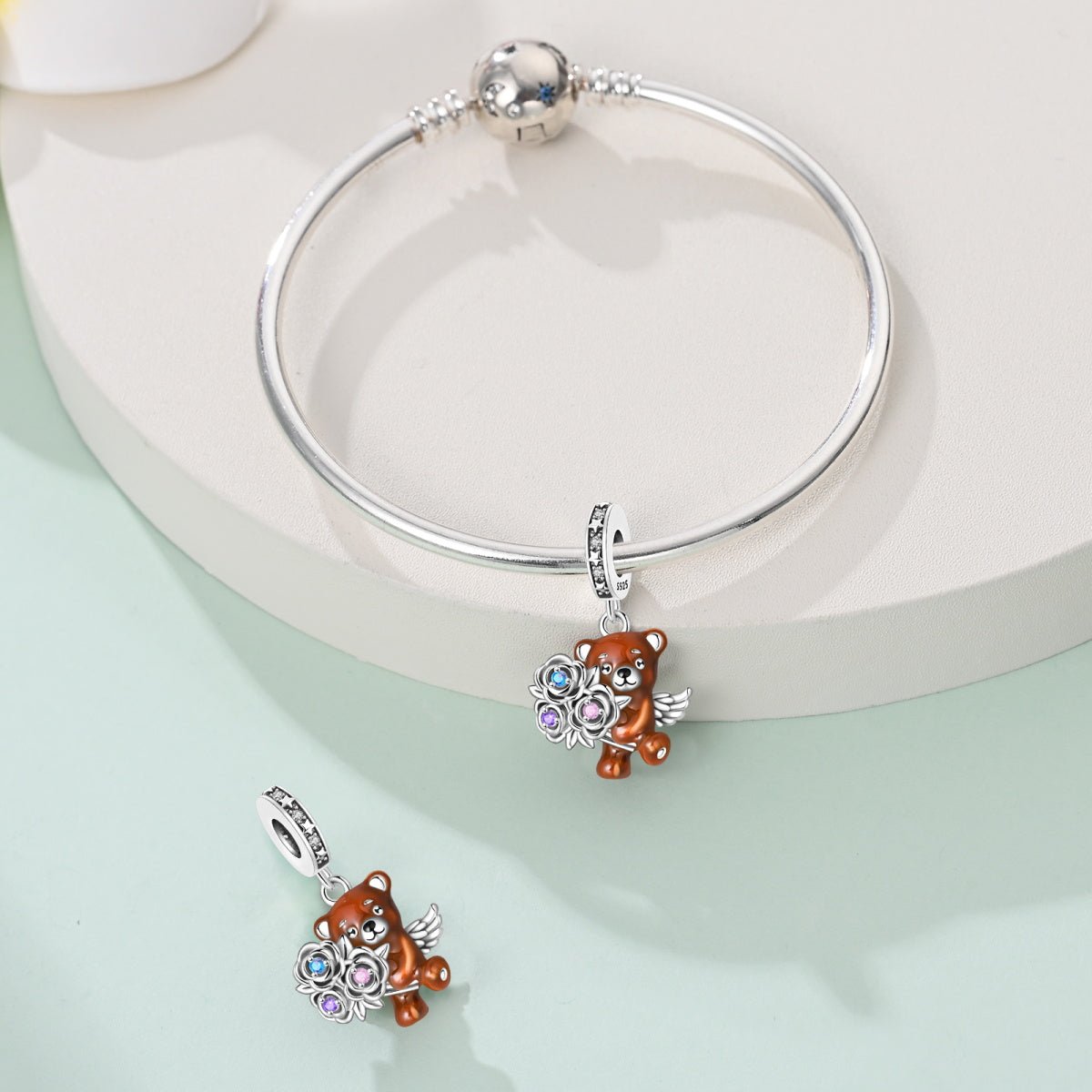 Angel Bear with Roses Dangle Charm