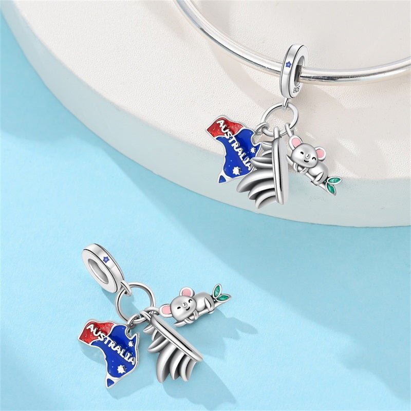 Australia Map, Koala & Sydney Opera House Dangle Charm
