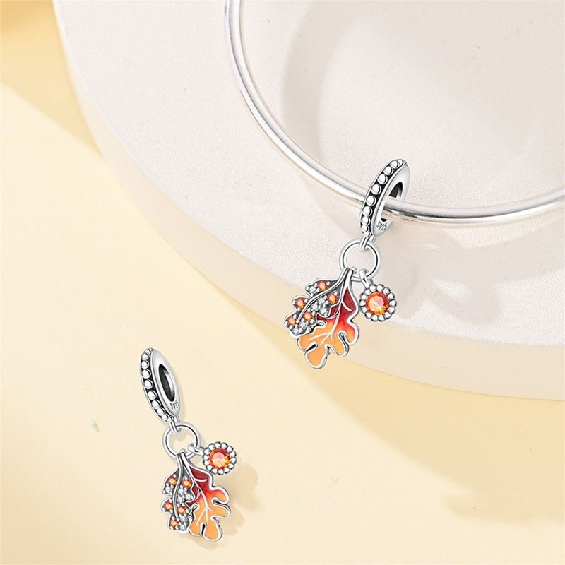 Autumn Maple & Oak Leaves Dangle Charm