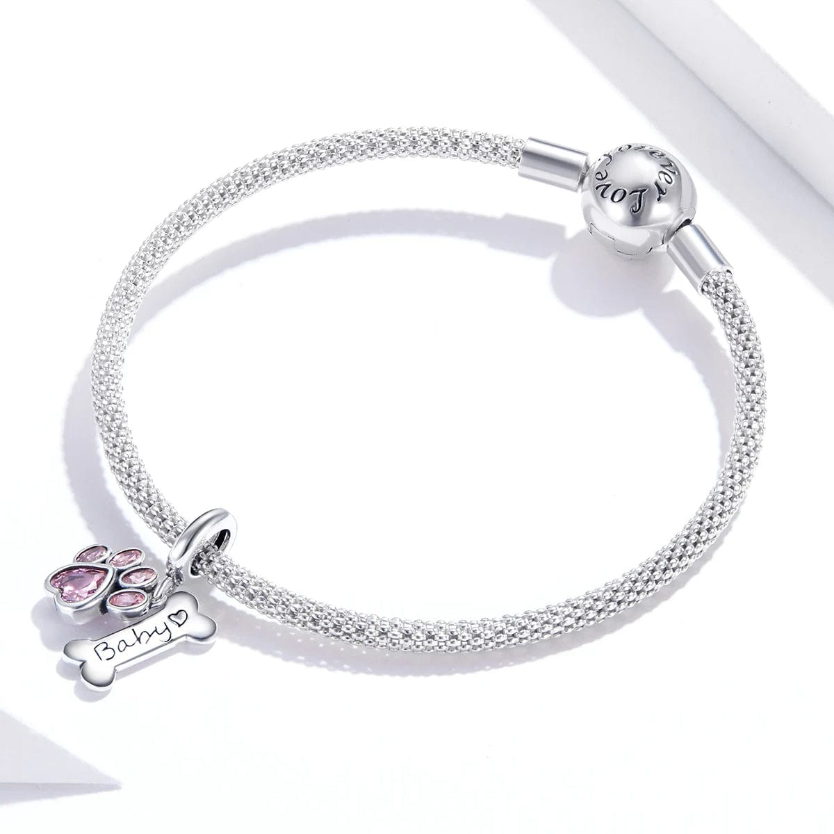 Baby Pink Paw & Bone Double Dangle Charm