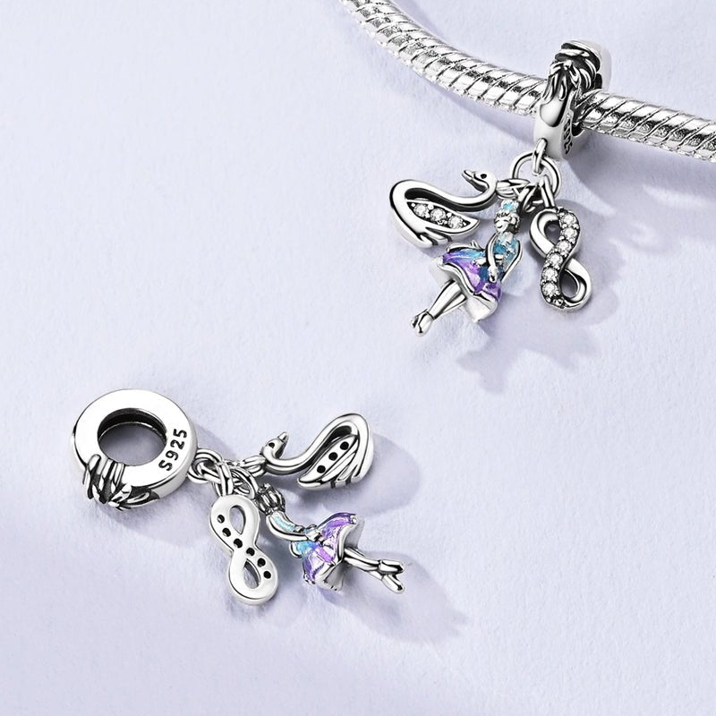 Ballerina, Swan & Infinity Triple Dangle Charm
