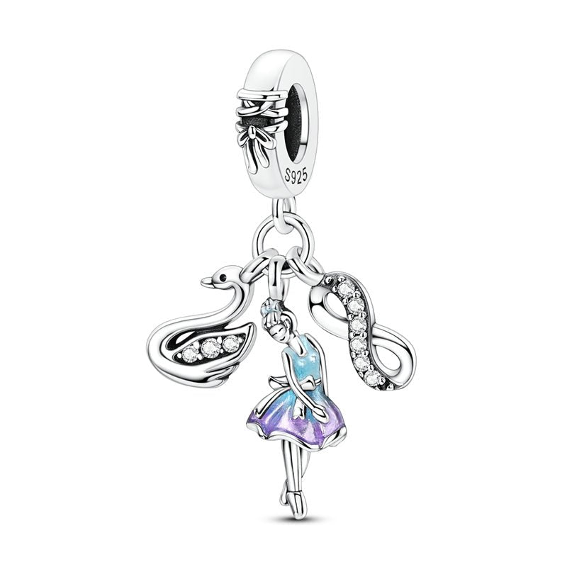 Ballerina, Swan & Infinity Triple Dangle Charm