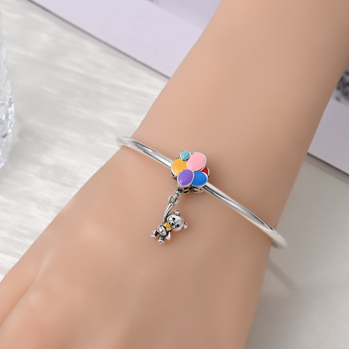 Balloon Bear with Colorful Balloons Dangle Charm