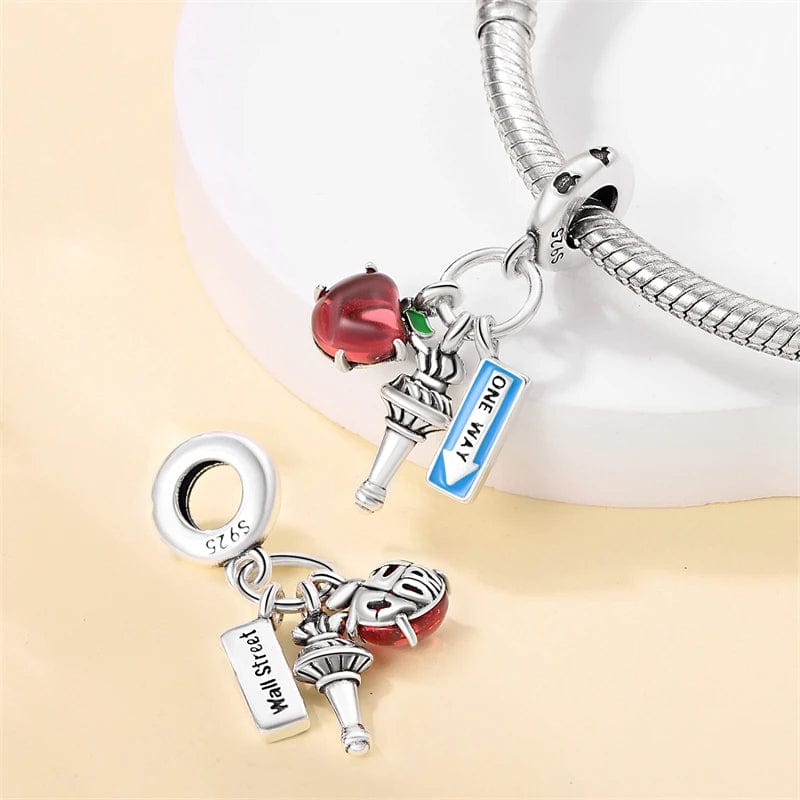 NYC Apple, Torch and Street Sign Triple Dangle Charm