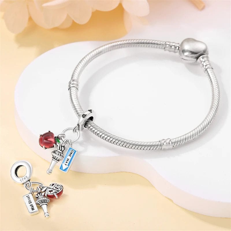 NYC Apple, Torch and Street Sign Triple Dangle Charm