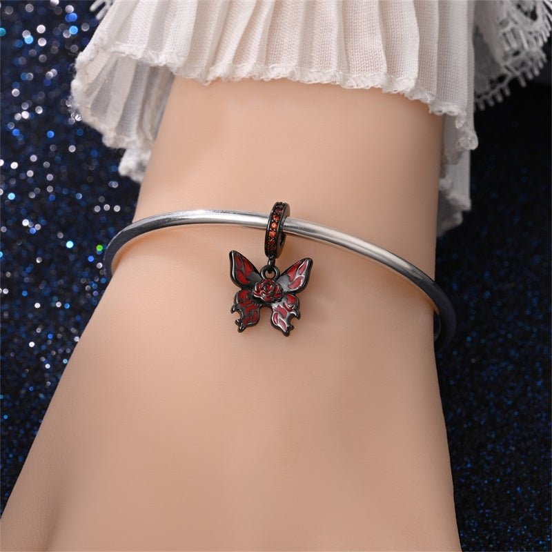 Black & Red Gothic Butterfly with Rose Dangle Charm