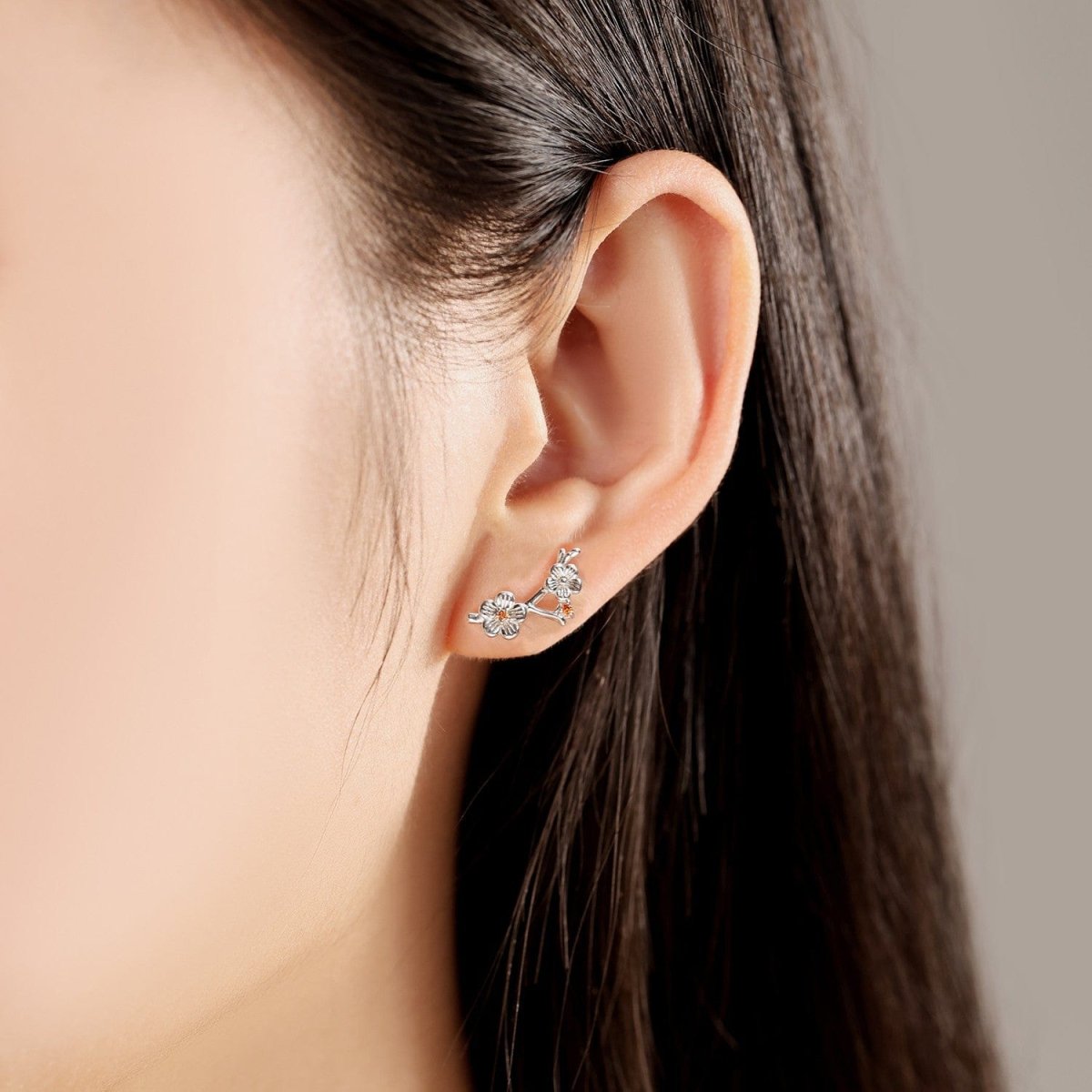 Blossom Branch Silver Stud Earrings