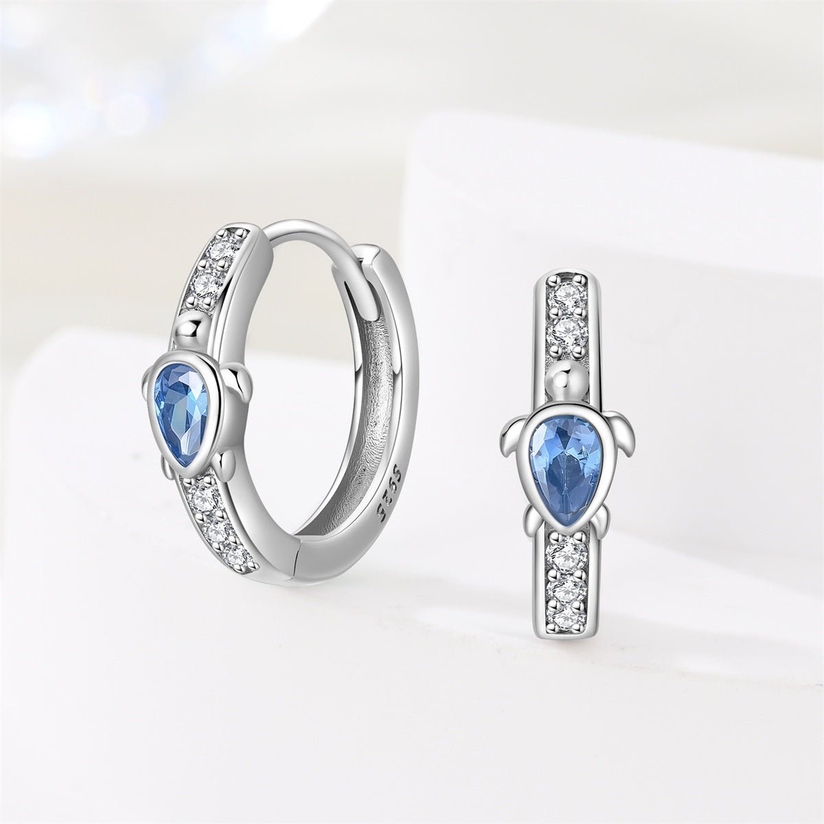 Blue Crystal Sea Turtle Hoop Earrings