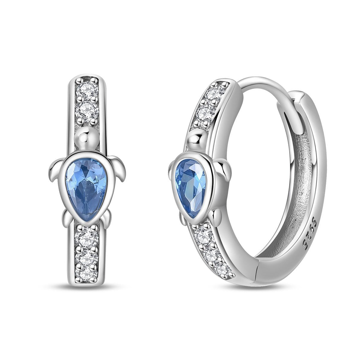 Blue Crystal Sea Turtle Hoop Earrings